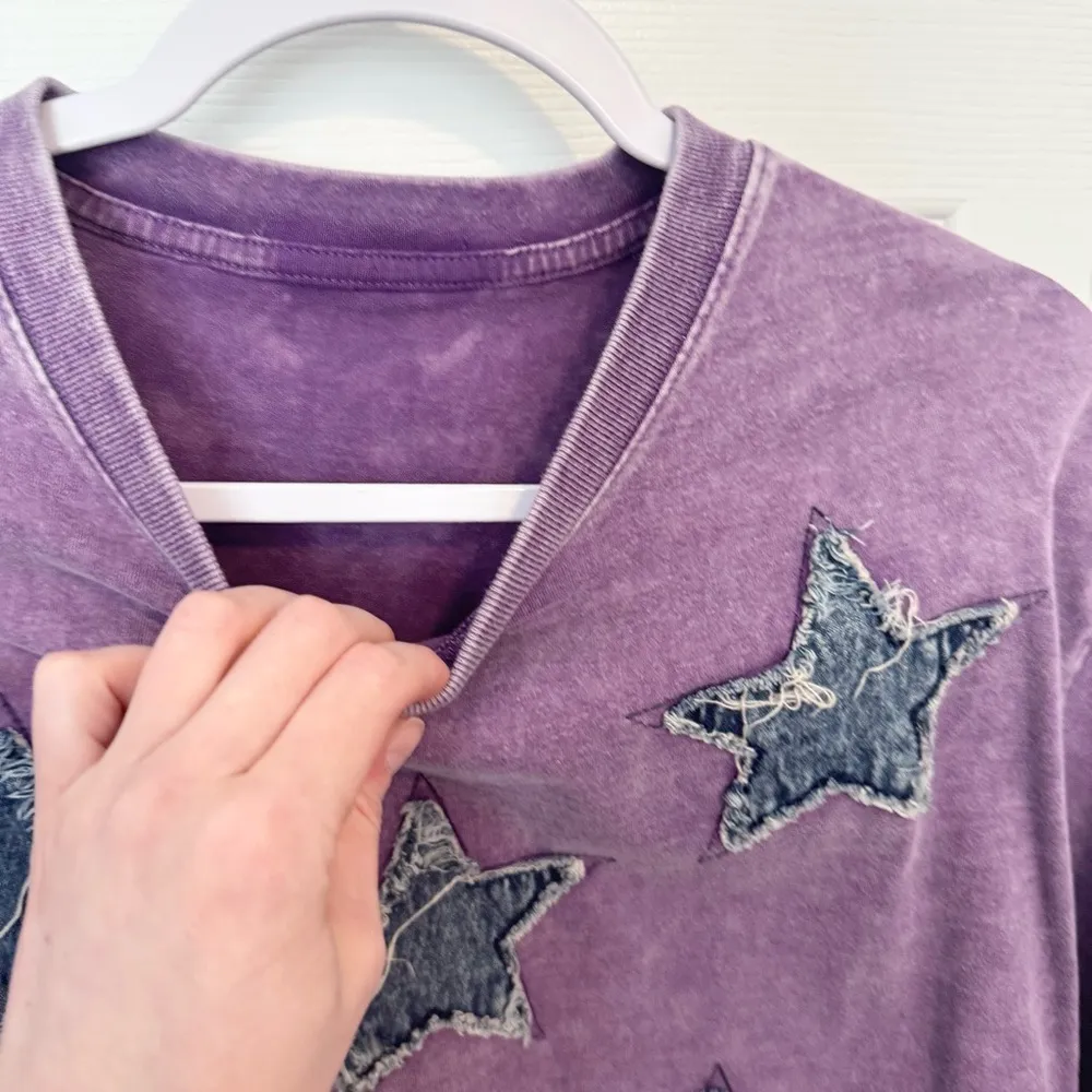 Unbranded Purple Denim Star Patchwork T - Image 2