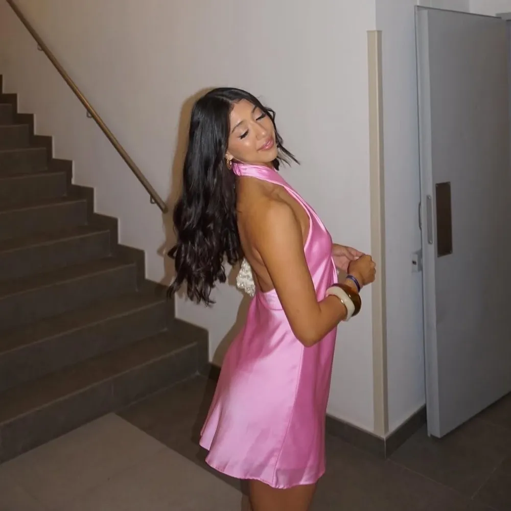 SHOW ME YOUR MUMU Jasmine Halter Mini Dress In Pink Luxe Satin - Image 2