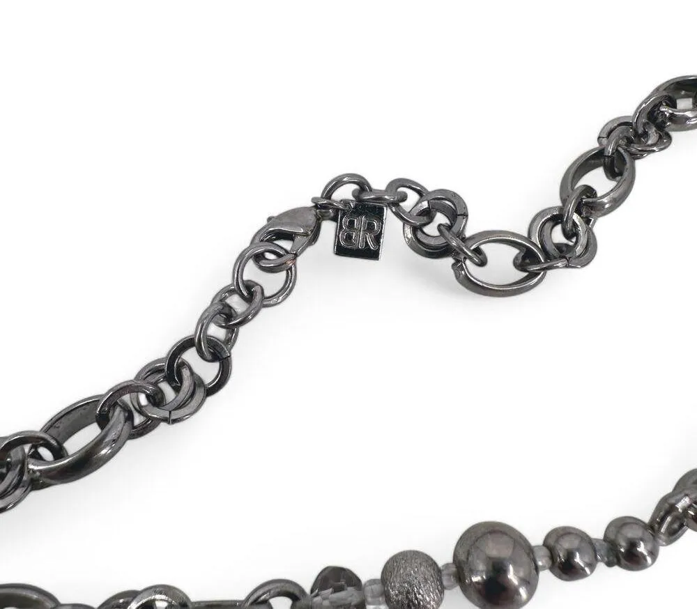 Banana Republic Long Necklace Silver Tone Bead and Chain Layering Piece - Image 3