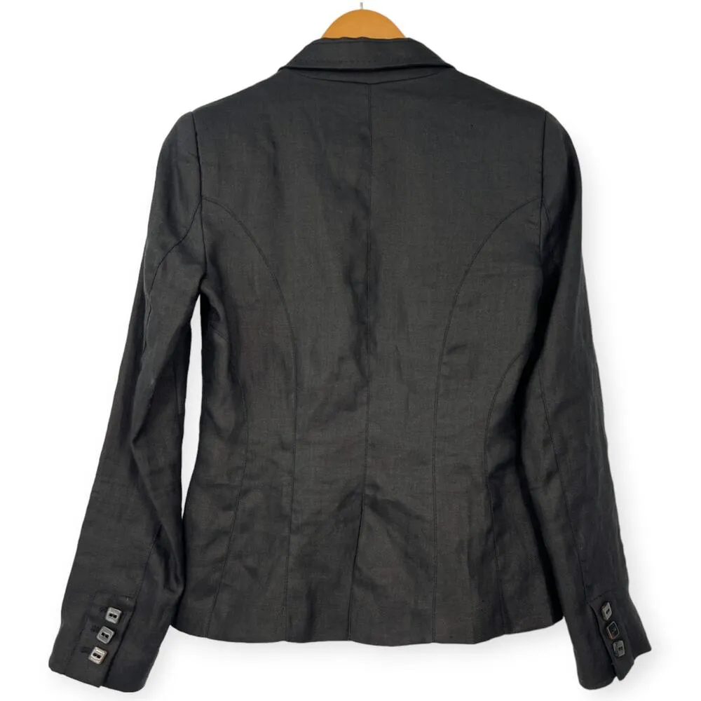 Zara | M | Linen One Button Pleating Detail Lightweight Black  Jacket - Image 3