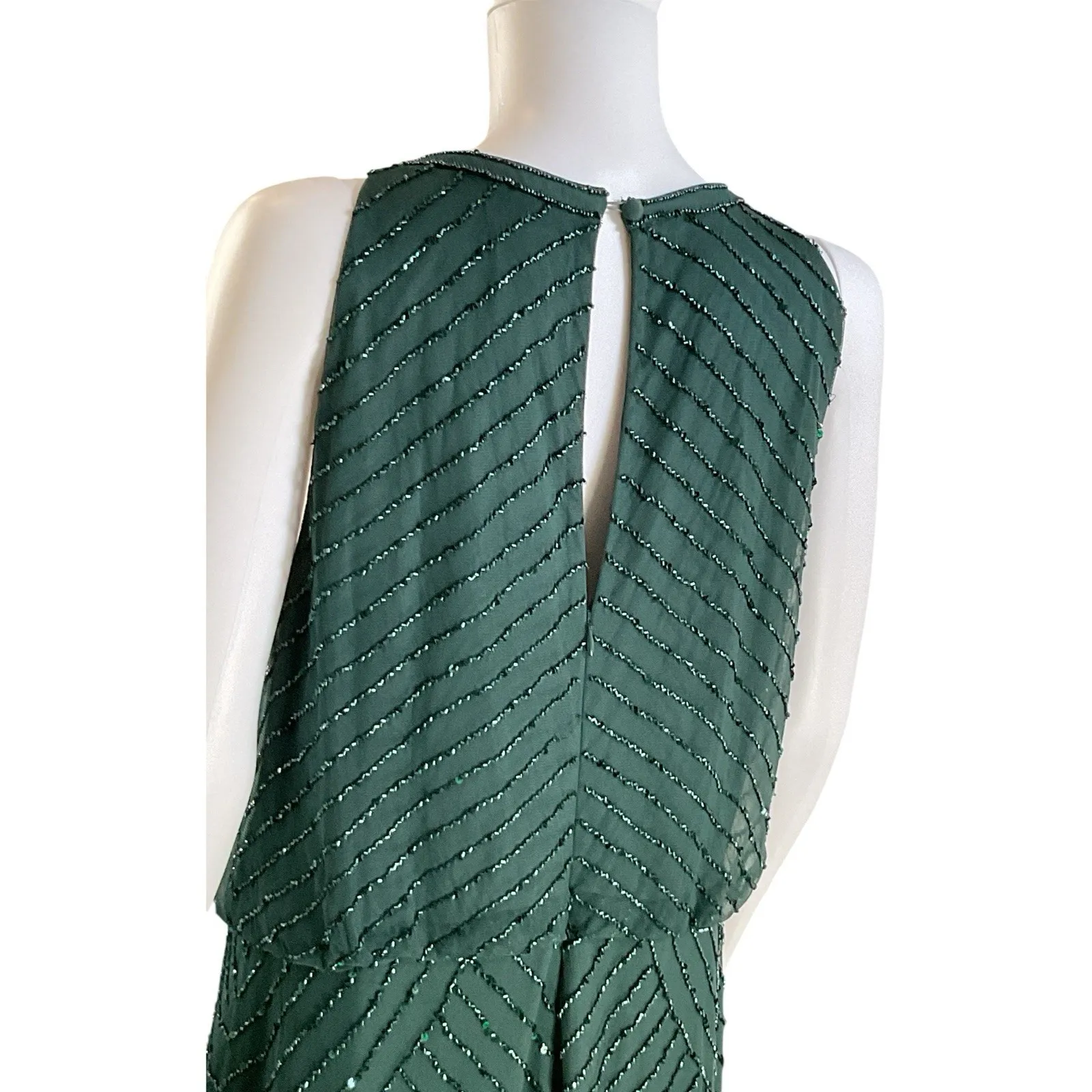 Adrianna‎ Papell Beaded Halter Gown Dusty Emerald Sz 16 (Retail $199) - Image 3