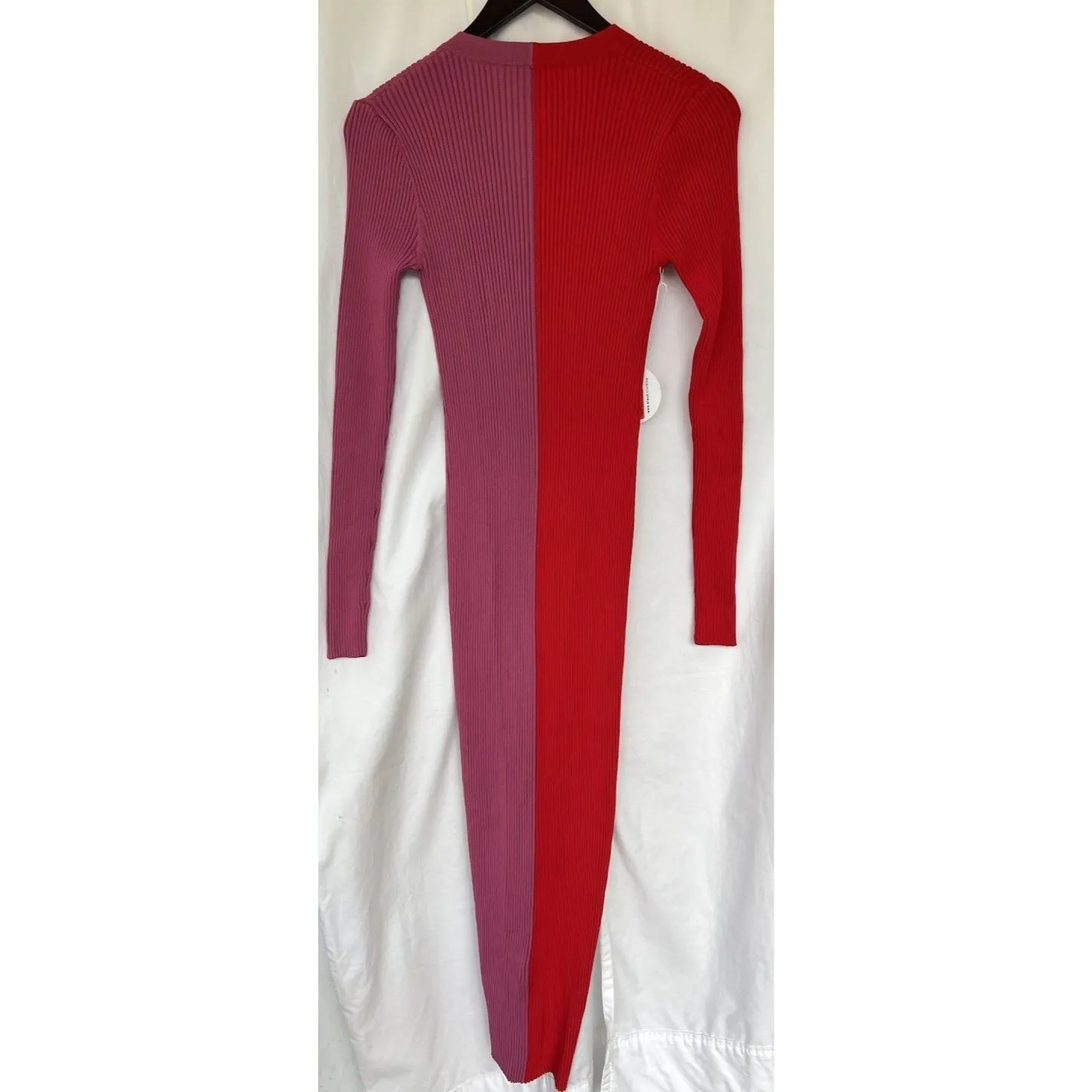 STAUD Shoko Colorblock Lurex Ribbed Long Sleeve Sweater Dress Medium Lava Peony Pink - Image 7