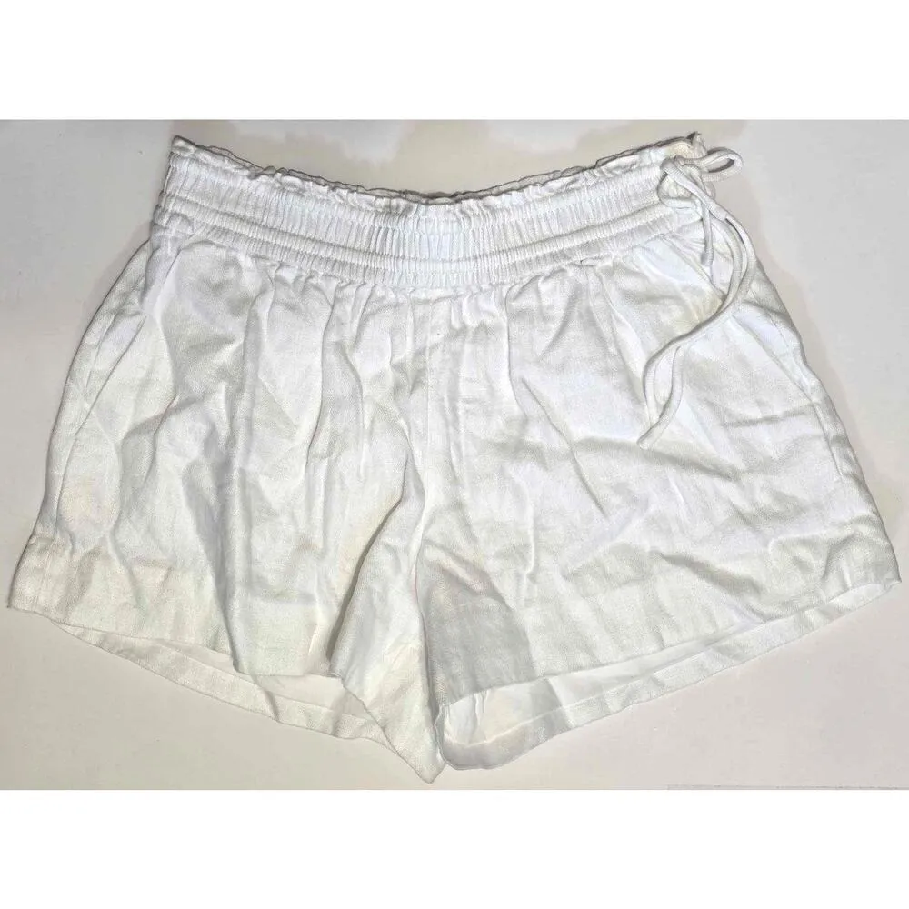 J Crew 100% Linen Side Tie Pull On Hi-Rise Shorts G4710 White XS - Image 2