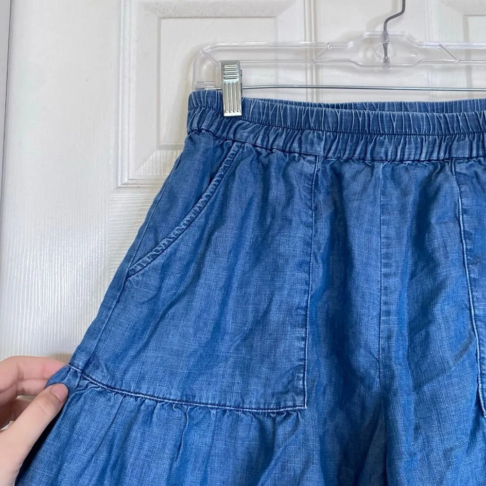 CURRENT AIR Chambray Tiered Shorts Size Medium Flowy Summer Tencel - Image 5