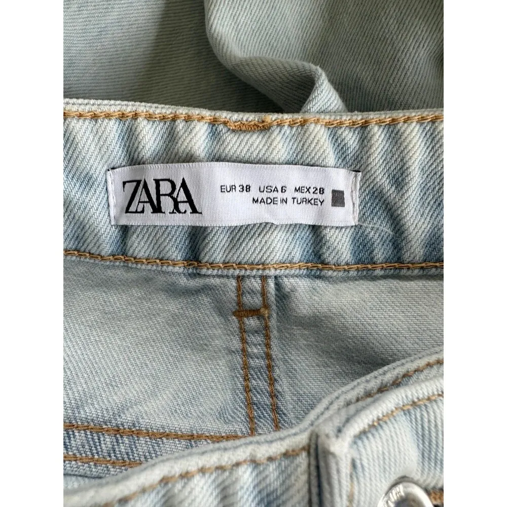 Zara Bloggers Favorite 100% Cotton Light Wash Full Length Wide Leg Denim Jeans 6 - Image 4