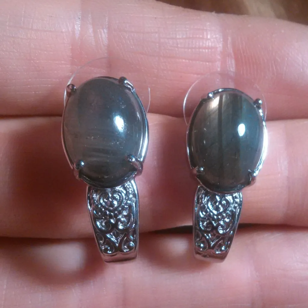 Madagascar Fire Labradorite Stainless Steel Solitaire Stud Earrings - Image 10