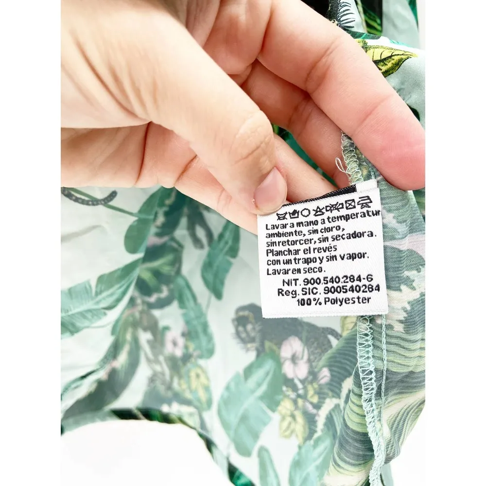 LoboRosa Tropical Palm Leaf Leopard Monkey Jungle Print Pajama Style Shirt Sz L Size L - Image 9