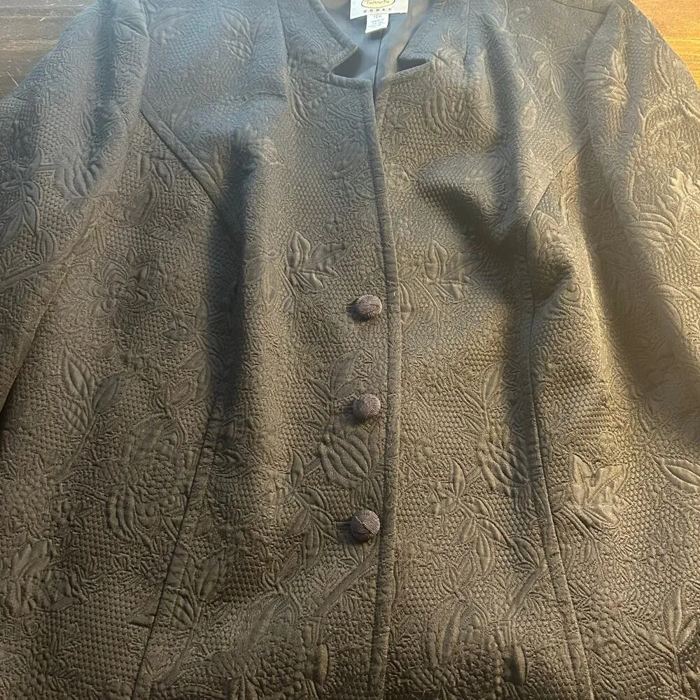 Talbots Silk Cotton Black Long Sleeve Blazer Jacket Floral Print Womens Size 12W - Image 3