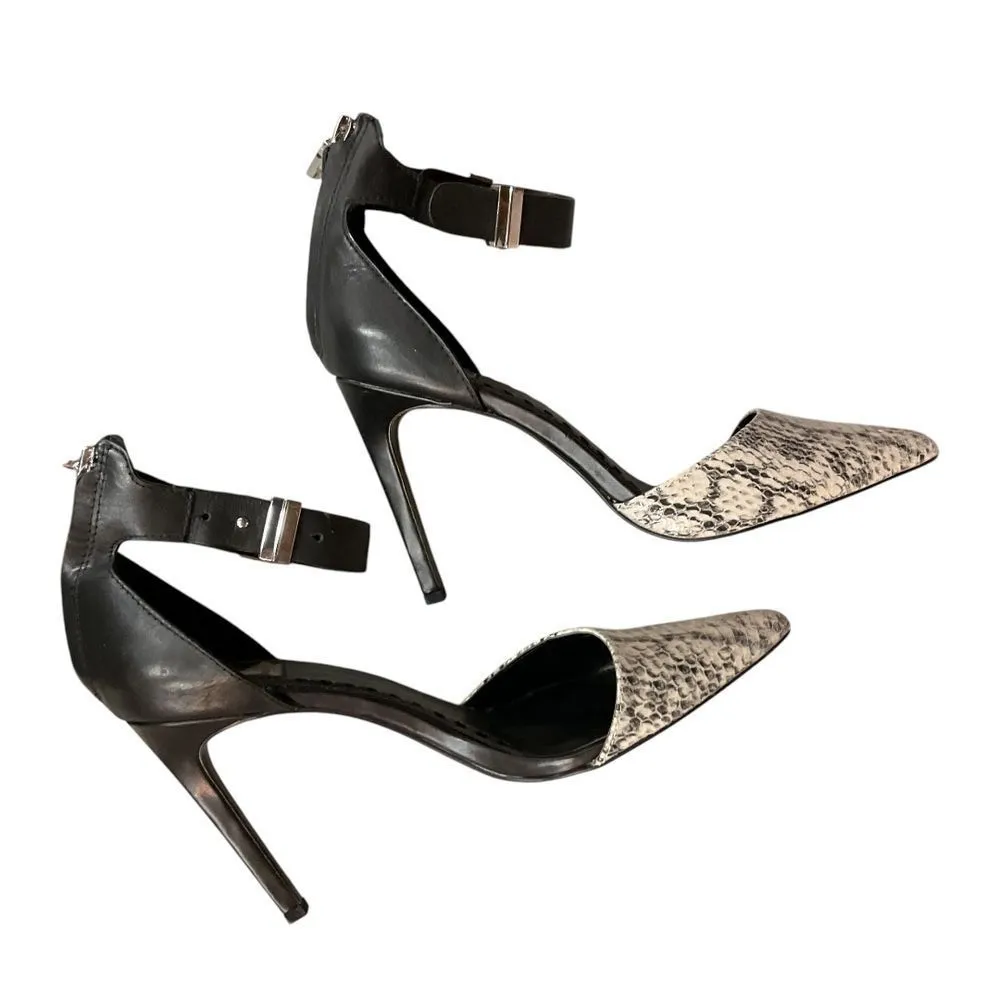 Dolce Vita Snake Print Pointed Stiletto Heels Sz 9.5 w/ Ankle Straps Black Beige - Image 6