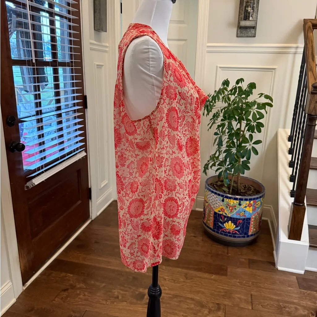 CAbi NWOT Coral Semi Sheer Cut Out Back Cowl Neck Floral Sleeveless Blouse - Image 3