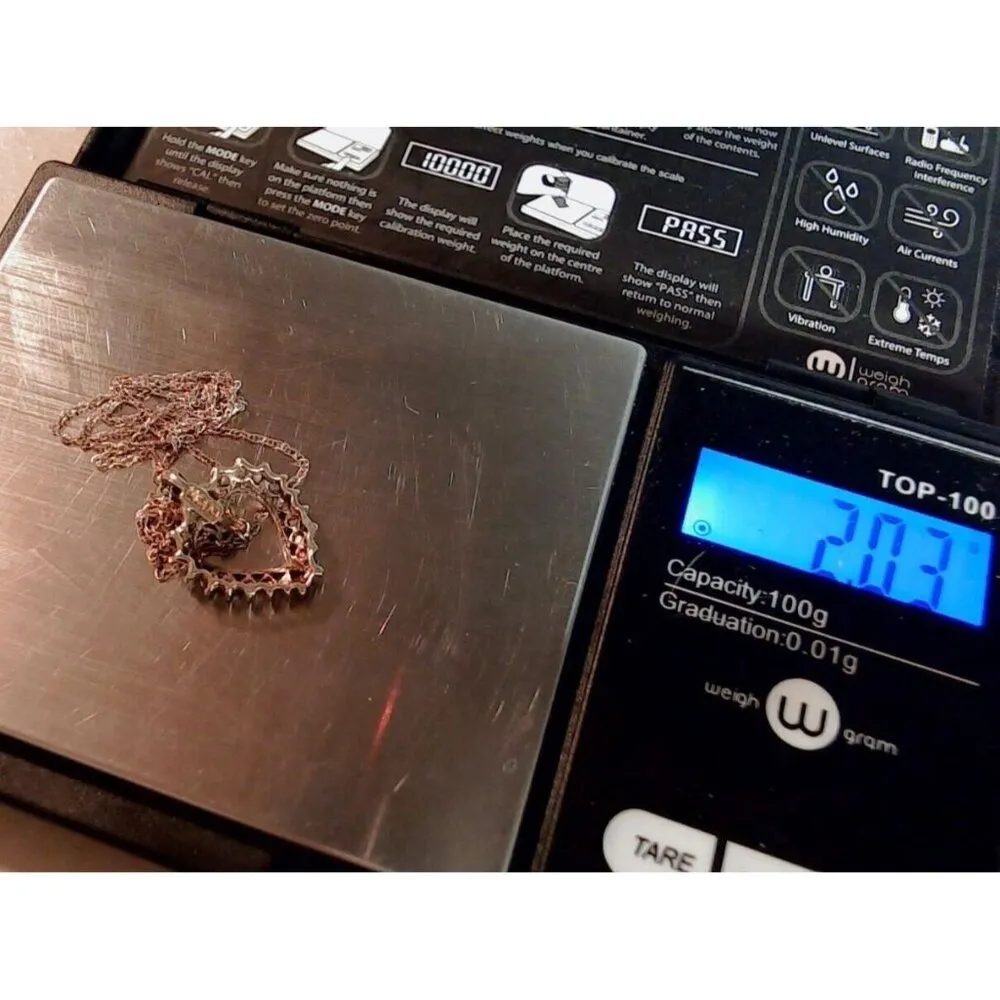 10K Solid Yellow Gold YG Chain JCM Heart Pendant Charm Diamond Necklace - Image 7