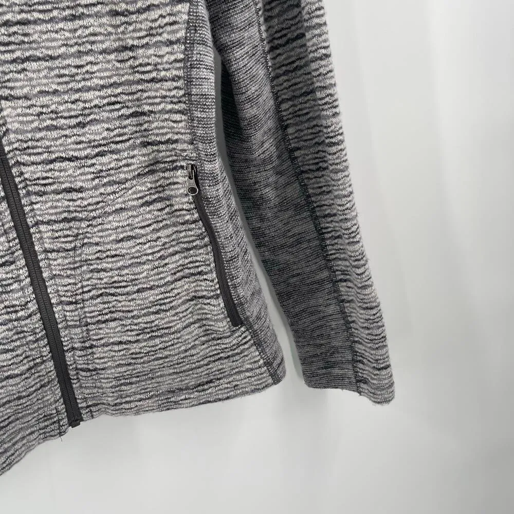 OVERLAND Zip Up Sweater Small Aurora Wool Blend Fleece Gray Stripe Jacket Pocket - Image 9