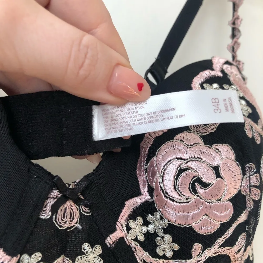 Parisa Vintage Y2K 00s Black Floral Embroidered Sheer Mesh Babydoll 34B Size 34 B - Image 3