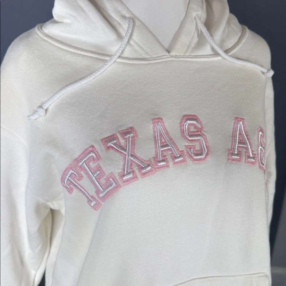 Women’s White Cream Pink Embroidered TEXAS A&M Hoodie Size L NWT - Image 2