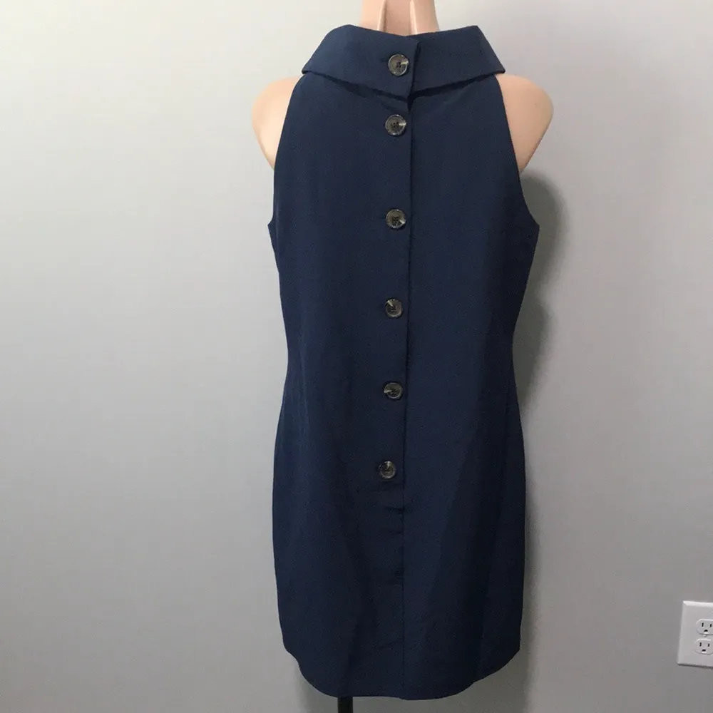 Sail To Sable  Navy Cowl Neck Button Back Dress - Image 6