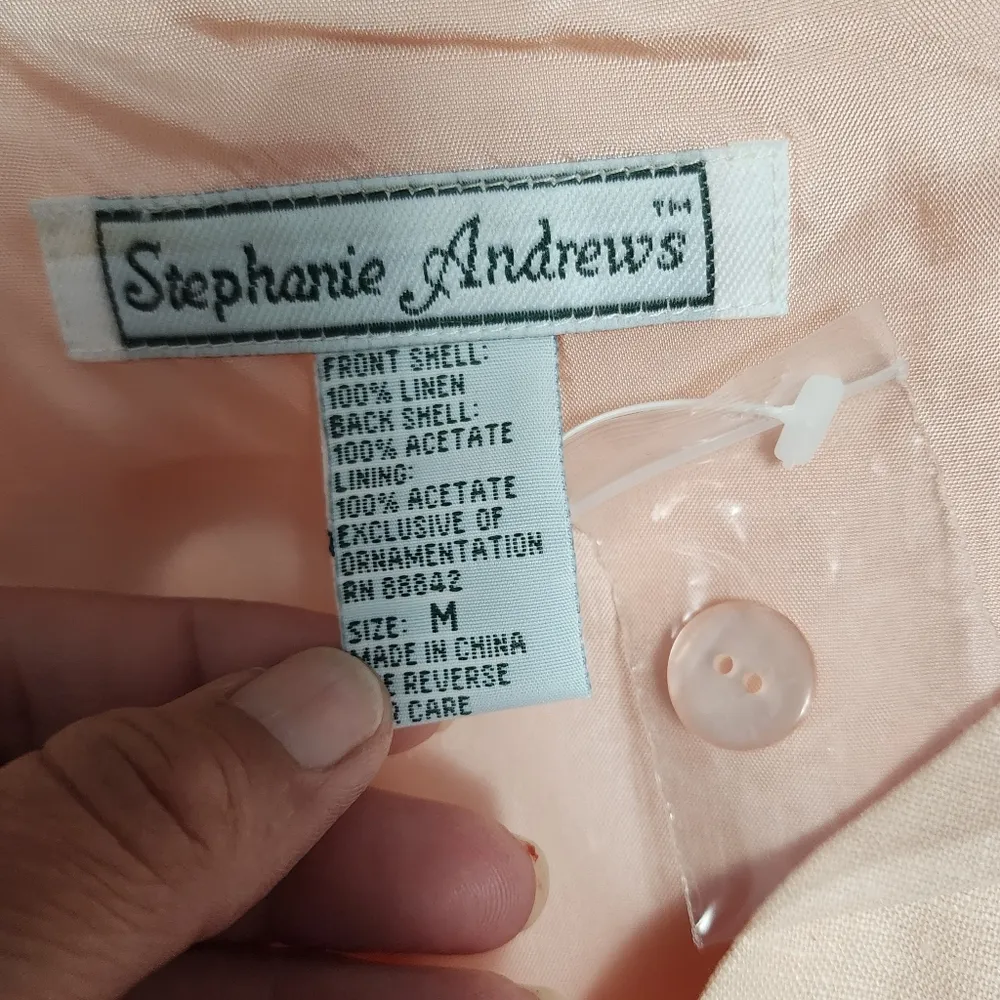 Vintage Stephanie Andrews 80s Peach Embroidered Linen Waistcoat Vest Size Medium - Image 5