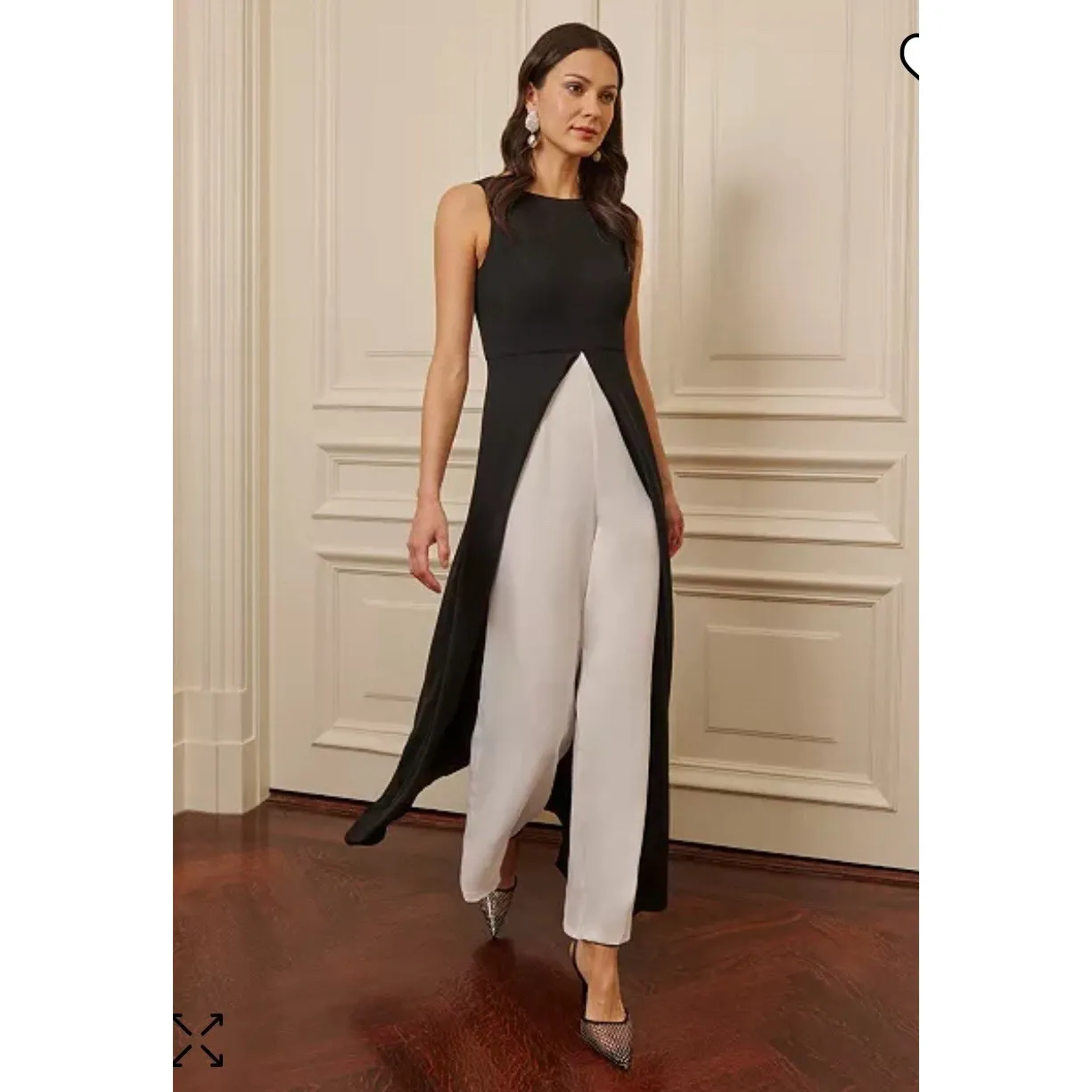 ADRIANNA PAPELL Colorblock Jumpsuit With‎ Skirt Overlay In Black Ivory Cocktail - Image 3