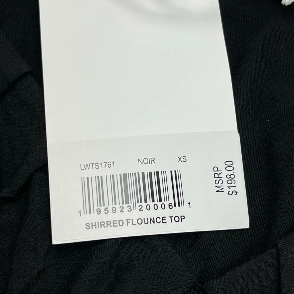 Frame‎ Womens SZ XS Black Shirred Flounce Top Short Sleeve Style# LTWS1761 NEW - Image 6
