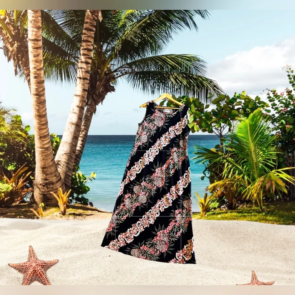 Hilo Hattie vintage hawaiian maxi dress size Large Black - Image 2