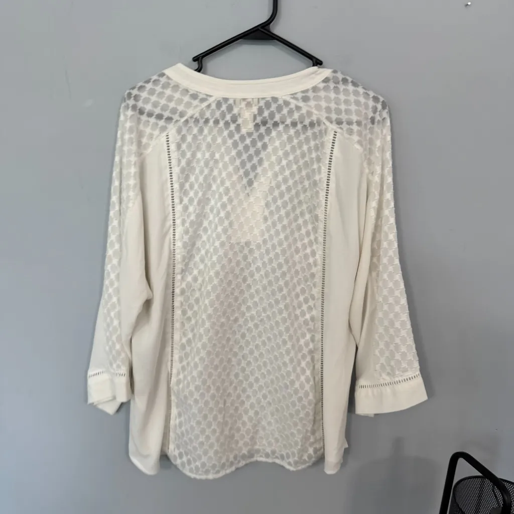 Chico's White Sheer Long Sleeve Top Women's Size Large / 12 Chico's Size 2 - Image 2