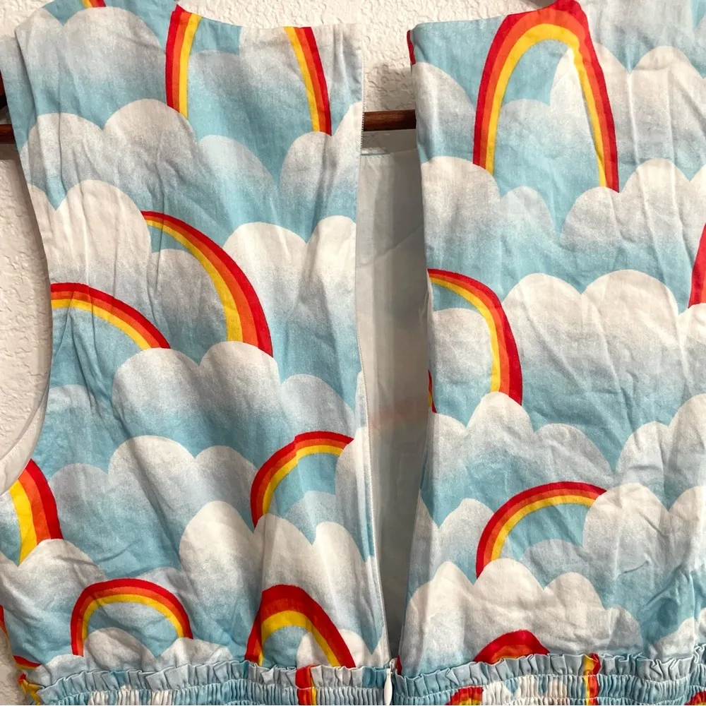 ModCloth Womens Dress Blue Dreamscape Rainbow Clouds Fit and Flare Size Large - Image 9