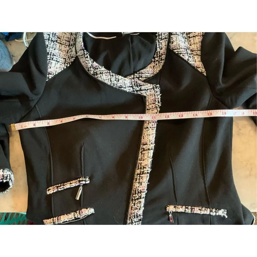 White House Black Market Asymmetrical Zip Tweed Trim Stretch Blazer Jacket 6Peti - Image 5