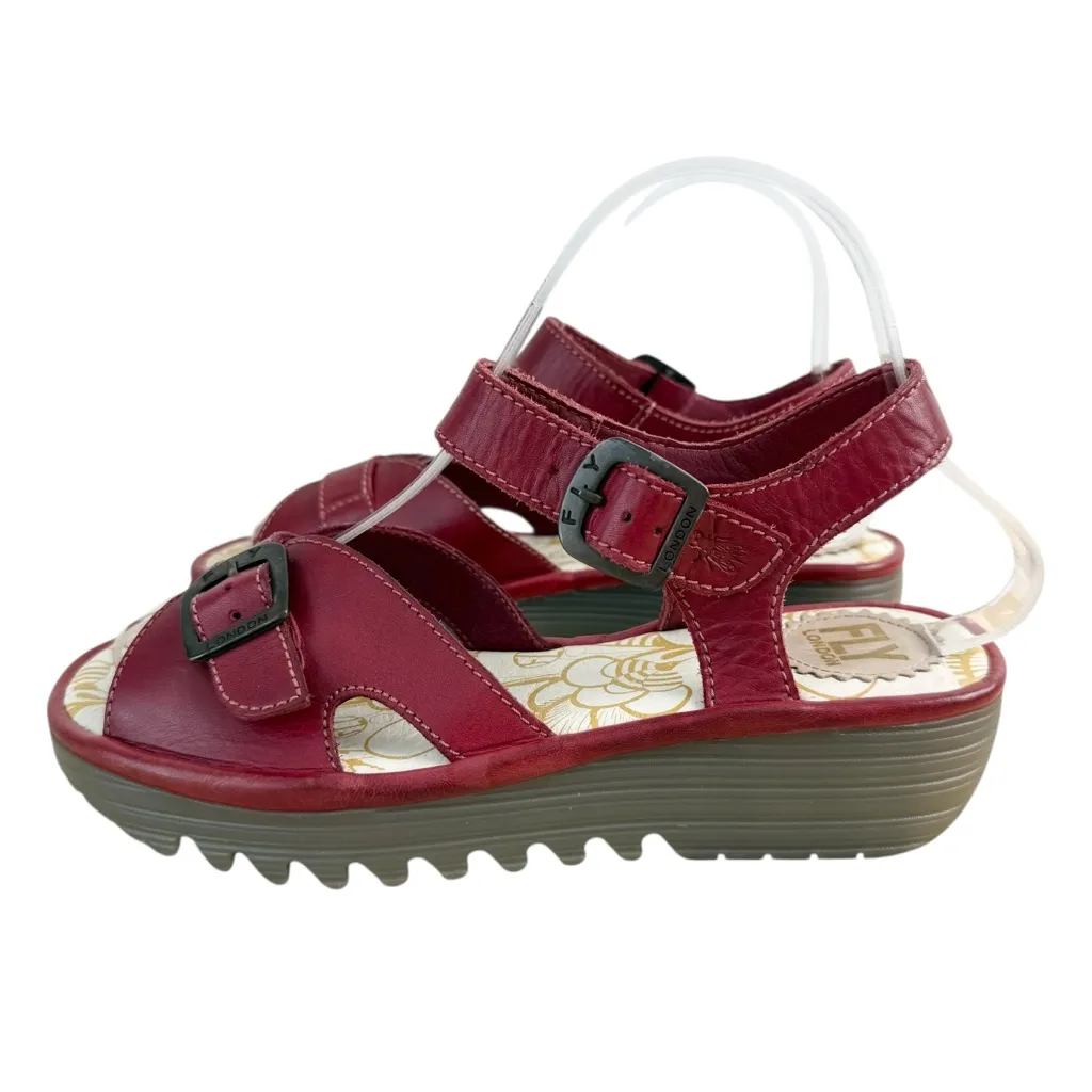 Fly London Emit Red Wedge Sandals Sz 37 - Image 4