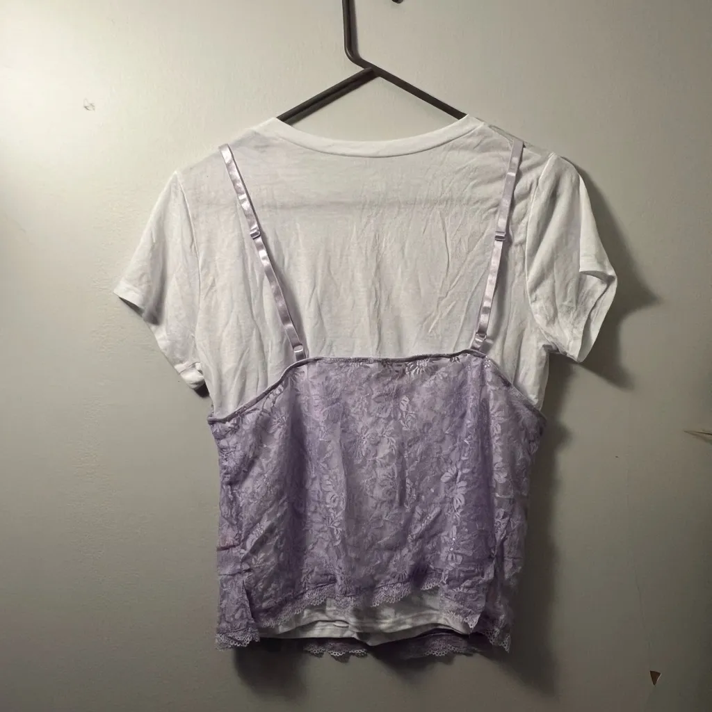 Source Unknown White and Lavender Crop Top - Image 2