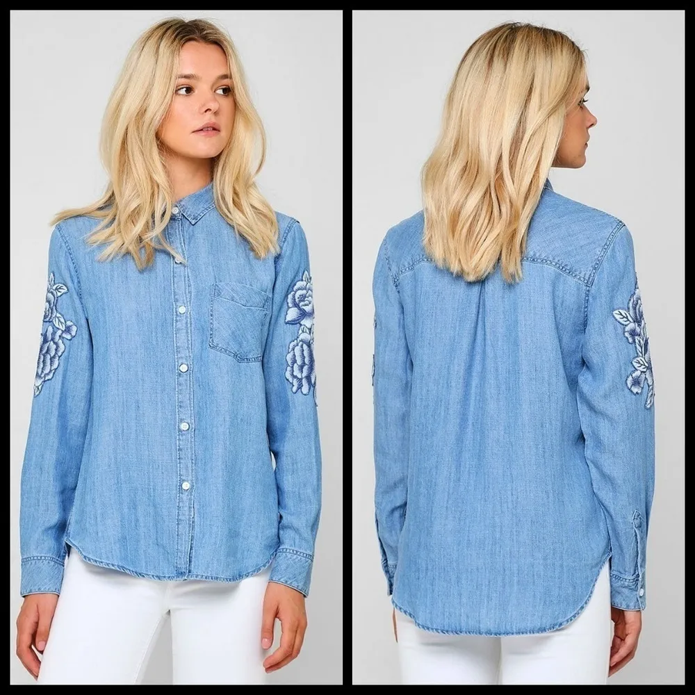 💕RAILS💕 Denim Chambray Floral Embroidered Blouse - Image 6