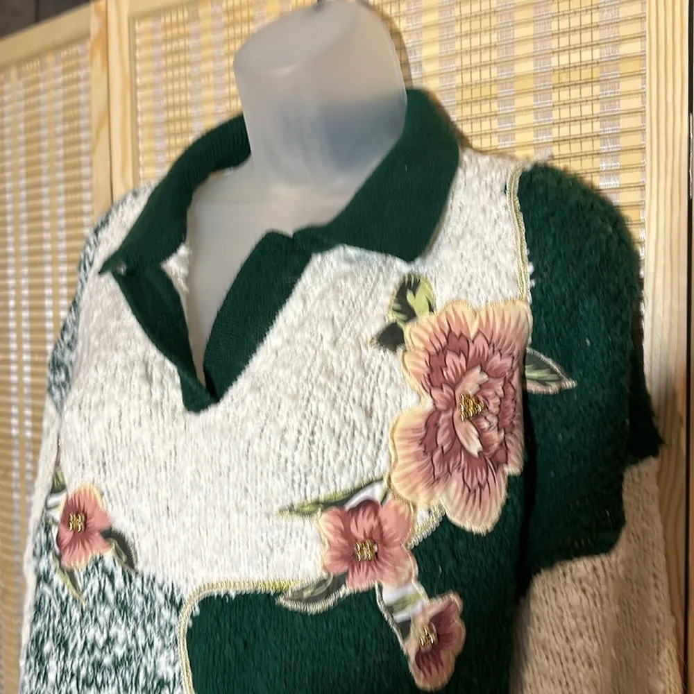 Separate Issue Woman Vintage 1990s White Green Colorblock Embroidered Flowers 20 Size undefined - Image 4