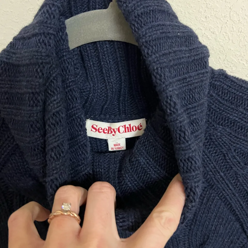 See By Chloe Dark Blue Cable Knit Sweater - Image 5