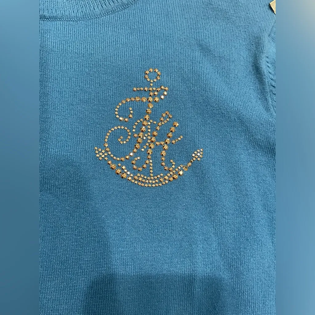 Tommy Hilfiger Blue and White Striped Crewneck Sweater - Image 7