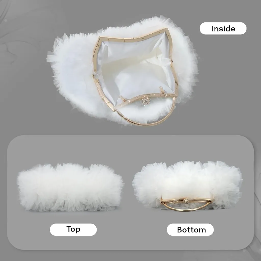 ⚡Women's Formal Flower Satin Metal Frame Evening White Crossbody Clutch Handbag - Image 6