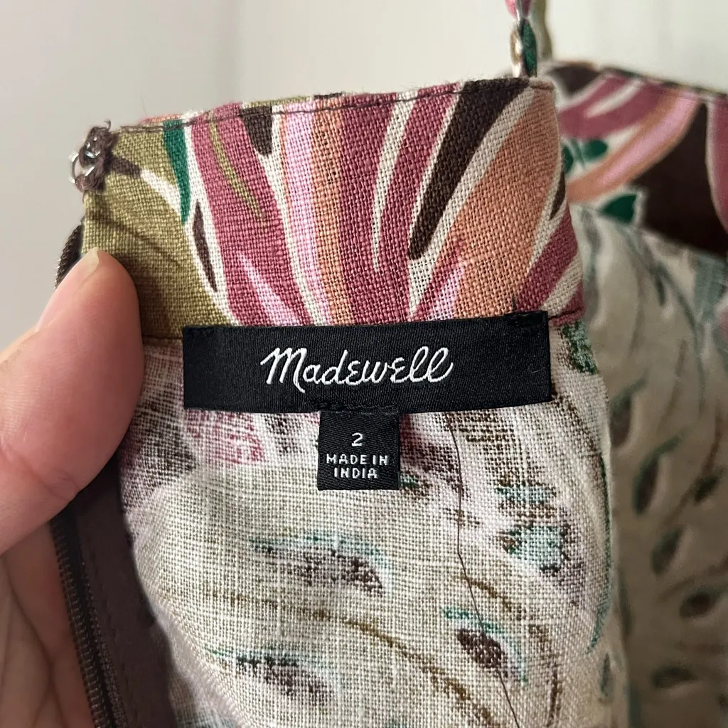 Madewell Goldie Mini Dress Floral Print Dark Coffee 100% Linen Size 2 EUC - Image 8