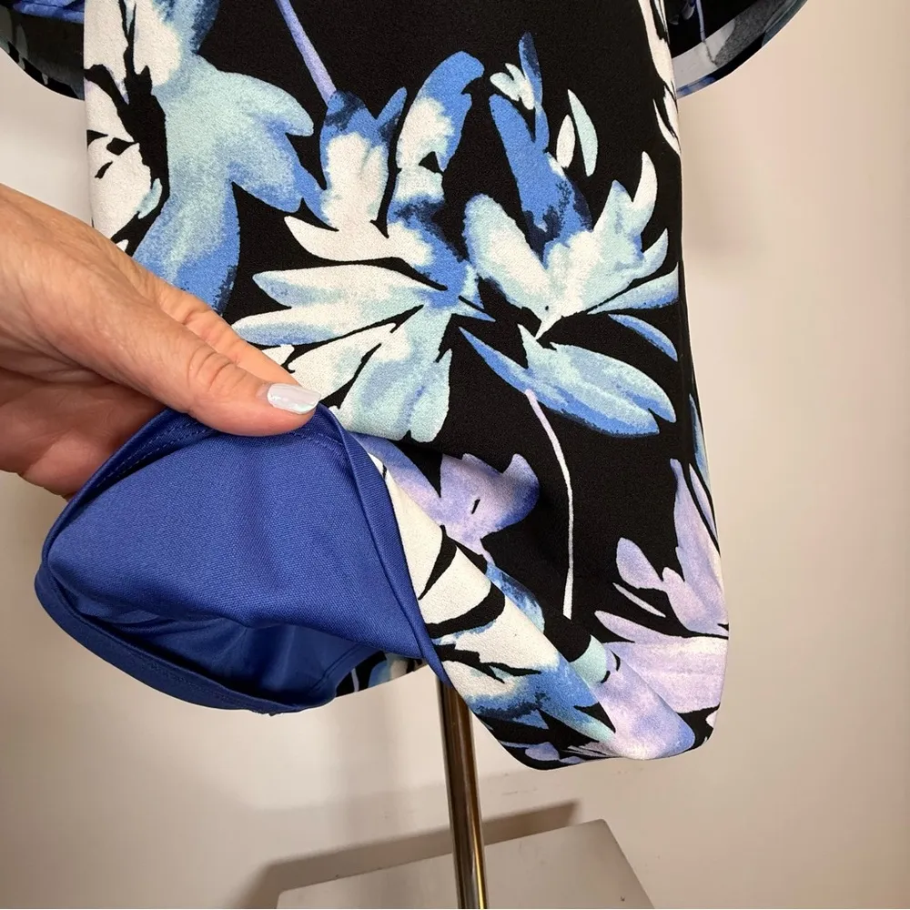 New! Vince Camuto Black Blue Purple Floral 3/4 Bell Sleeve Dress Women’s Size 4 - Image 9