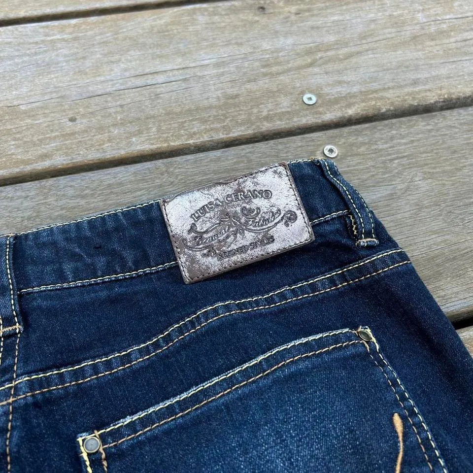 Dark Blue Y2K Luisa Cerano Jeans Straight Leg Mid Rise Dark Wash w Pocket Detail Size 8 - Image 7