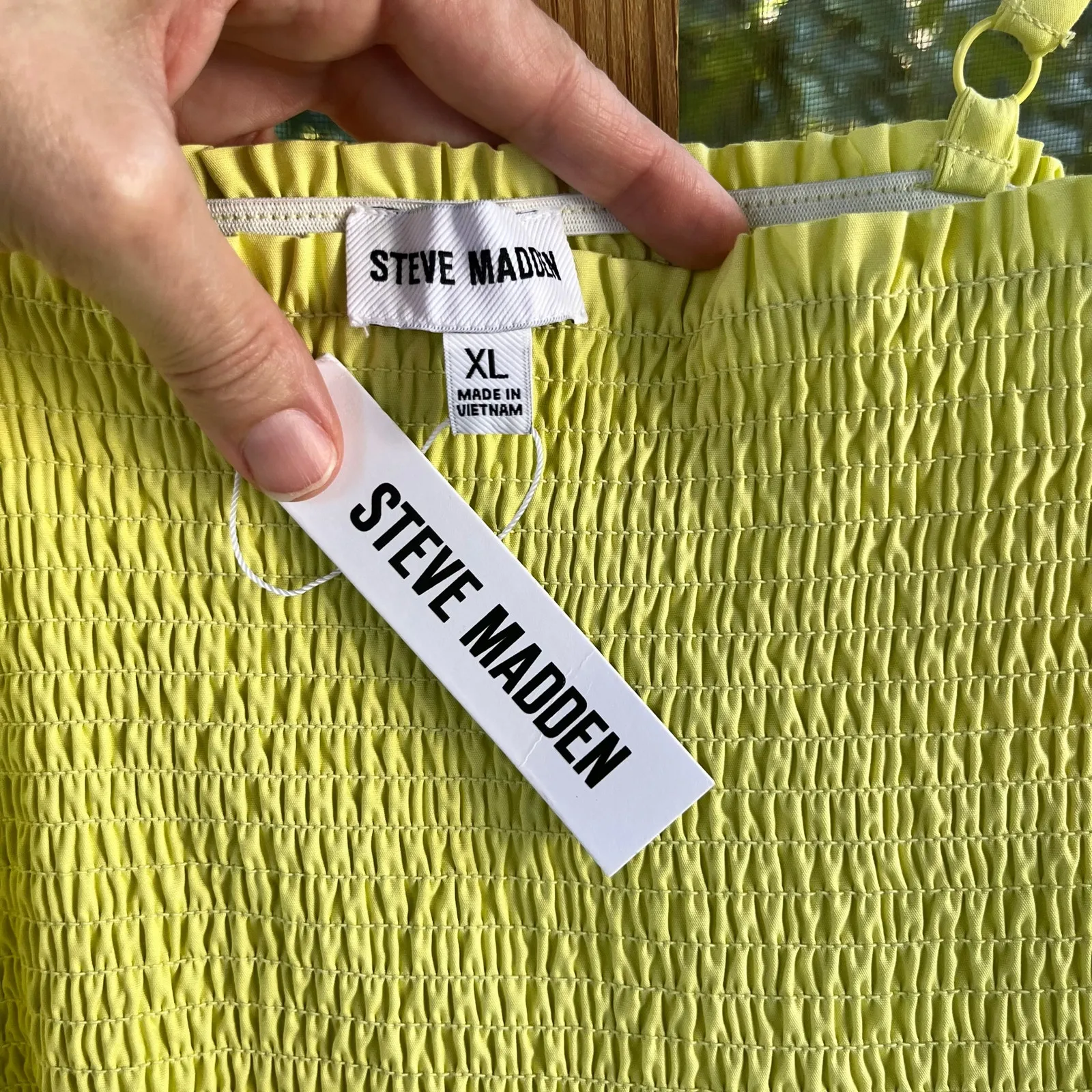 Steve Madden Women's Bright Yellow Smocked Mini Dress Size XL. NEW - Image 7