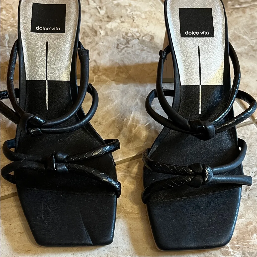 Dolce Vita Strappy Square Toe Heels w/ Faux Wooden Block Heel - Image 2