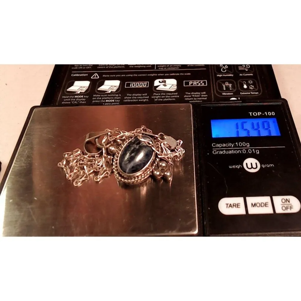 Lapis Oval Pendant 925 Necklace 15.51g Sterling Silver Mexico Vintage - Image 3