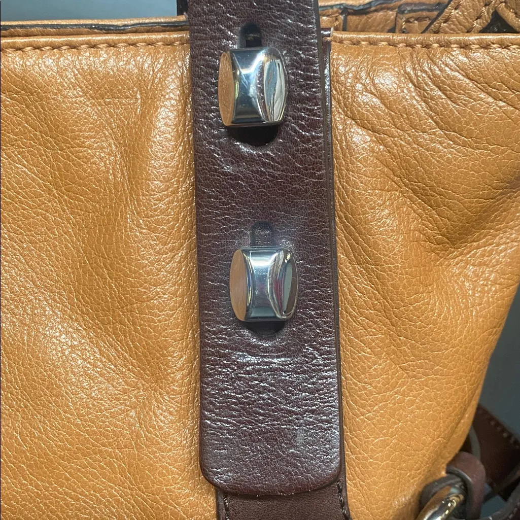 Francesco Biasia Leather Zip Stud Strap Purse Caramel Chocolate Orange - Image 4