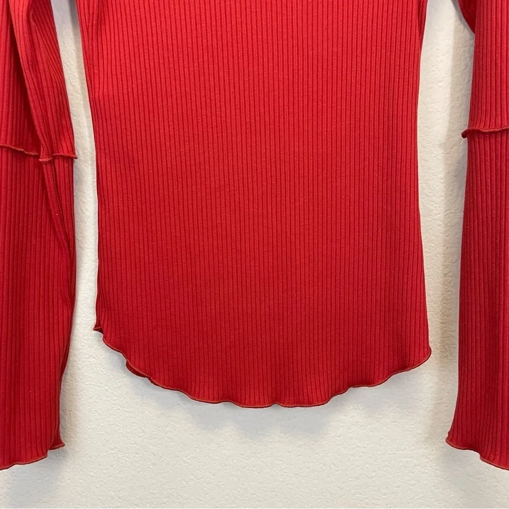 Culture Code Ribbed Long‎ Sleeve w/ Thumbholes Round Neck Tip Red Size M Size M - Image 6