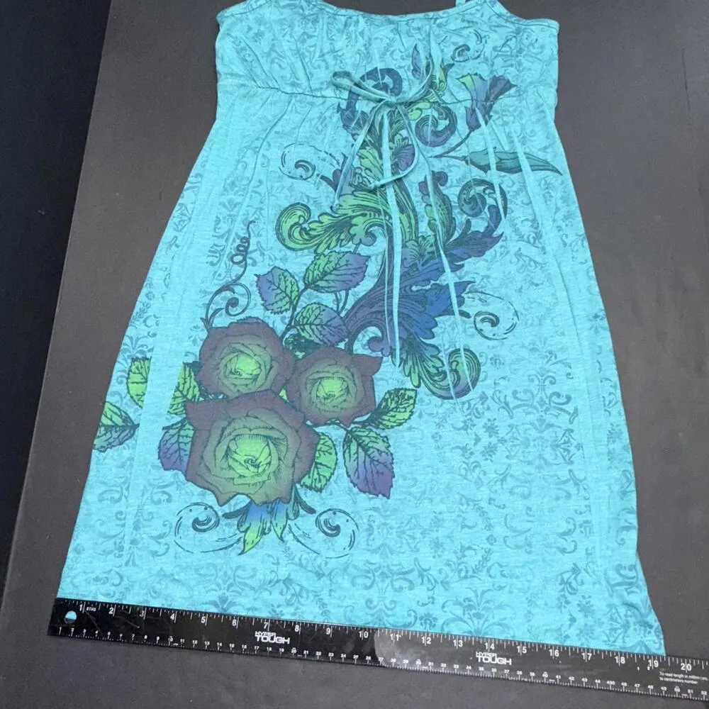 Belle du Jour Tank Floral Blue Paisley Babydoll Spaghetti Strap Y2K Mini Dress S - Image 13