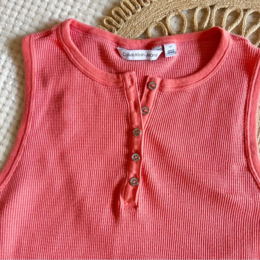 Calvin Klein Jeans Coral Henley Crop Tank Top - Image 2