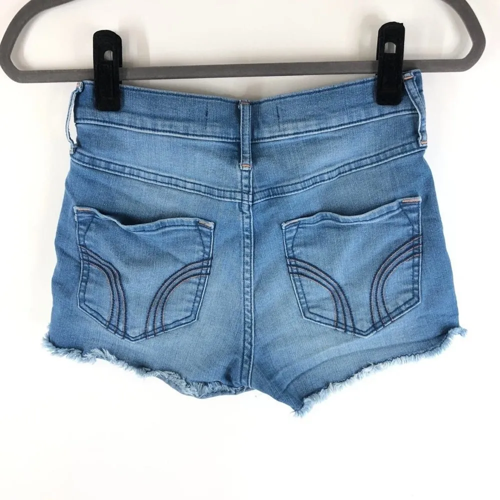 Hollister Womens Short-Shorts High Rise Lace Up Stretch Medium Wash Cut Off 3 - Image 2