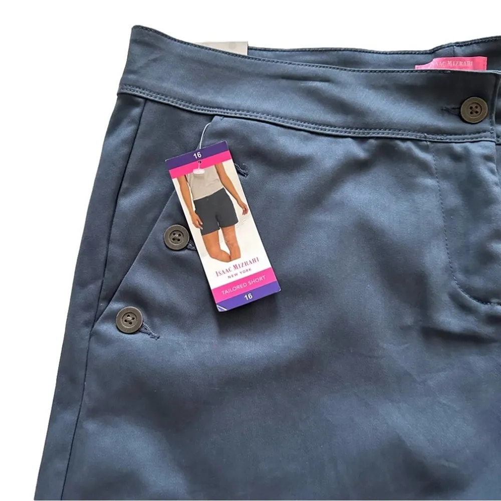 Issac Mizrahi Shorts NY Slate Blue Button Pockets Tailored Shorts Size 16 NEW - Image 9