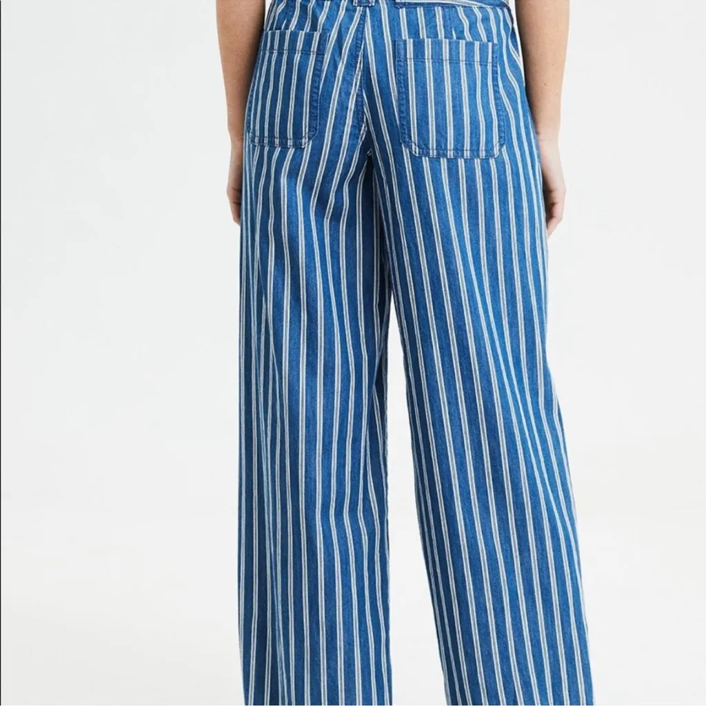 American Eagle Blue White Striped Palazzo Pants High Waist Wide Leg Size 8 Long - Image 4