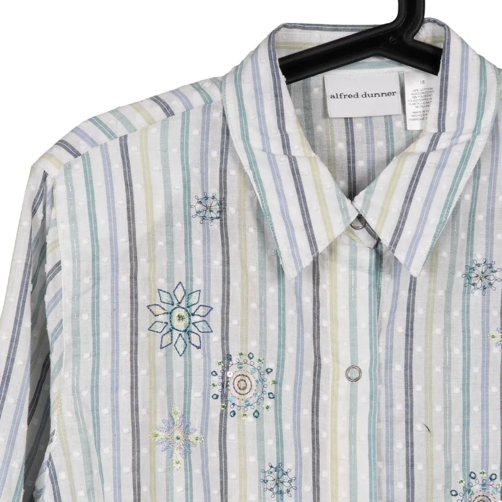 Y2K Button Up Striped Shirt 16 Snowflake Beads Sequin Swiss Dot Embroidered Snap - Image 2