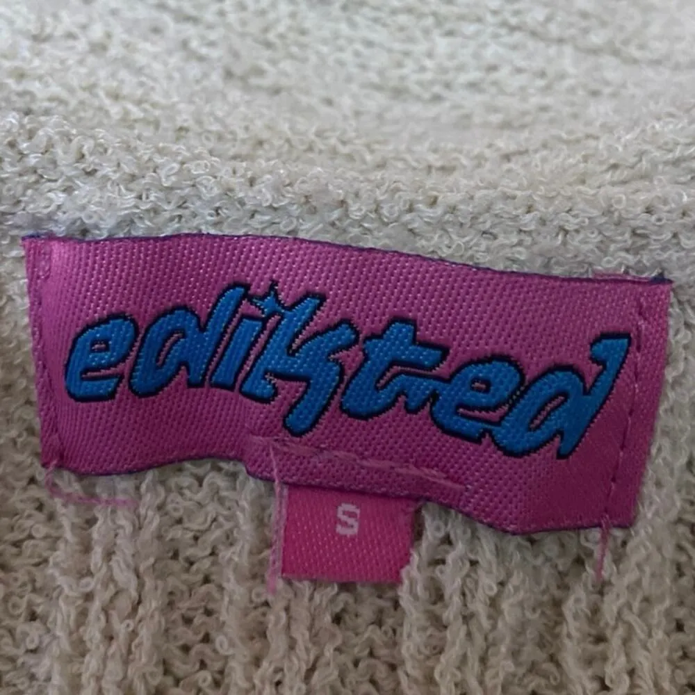 Edikted Cream Beige Cable Knit Long Sleeve Boat Neck Bolero Sweater Crop Top S - Image 3