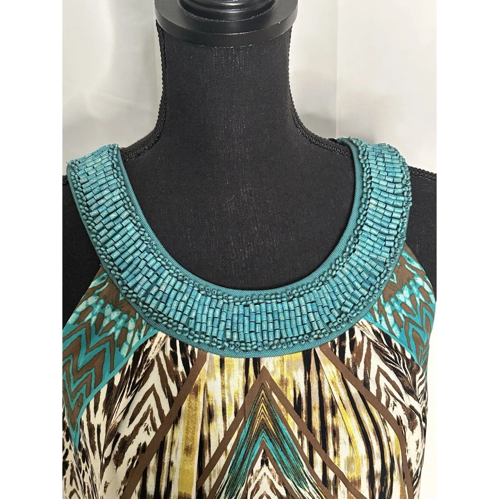 Sandra Darren Women's Multicolor Beaded Collar Sleeveless Maxi Dress Size 10 - Image 4