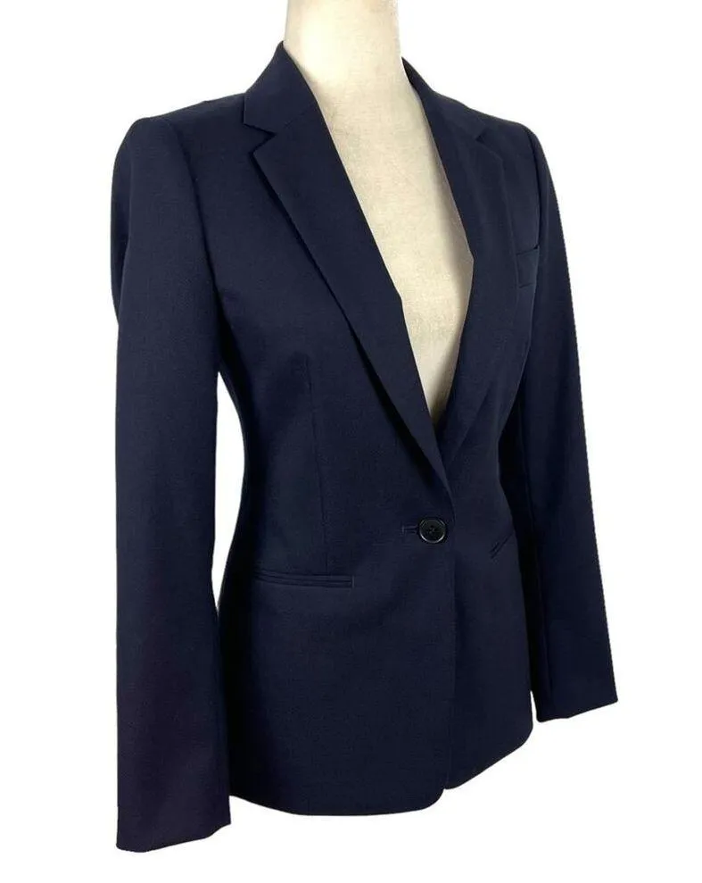 Reiss Hartley Textured Single Breasted Wool Blazer Jacket Navy Size 0 Job Office - Image 3